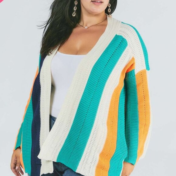 DAVI & DANI Colourblock Open Front Cardigan Sweater - Picture 3 of 8